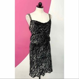 $595 NWT BADGLEY MISCHKA Crushed Embossed Velvet Embellished Dress Ladies US 10